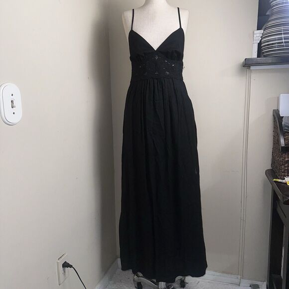 NEW Jason Wu Black Crochet Maxi Dress Boho Beach Vacation Linen Blend Sz XS - Picture 3 of 12